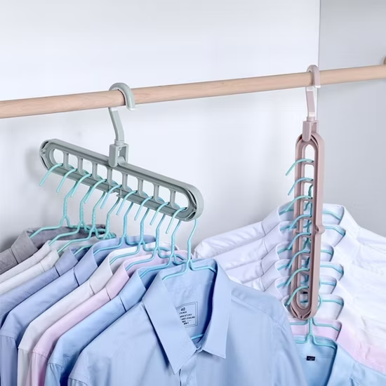 Smart Hanger Pro™ showing a side-by-side comparison of horizontal and vertical hanging modes for organizing dress shirts and saving closet space.
